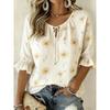 Women's White Lily of the Valley Print Tie Neck Blouse, Casual Loose Tops for Spring Summer Daily