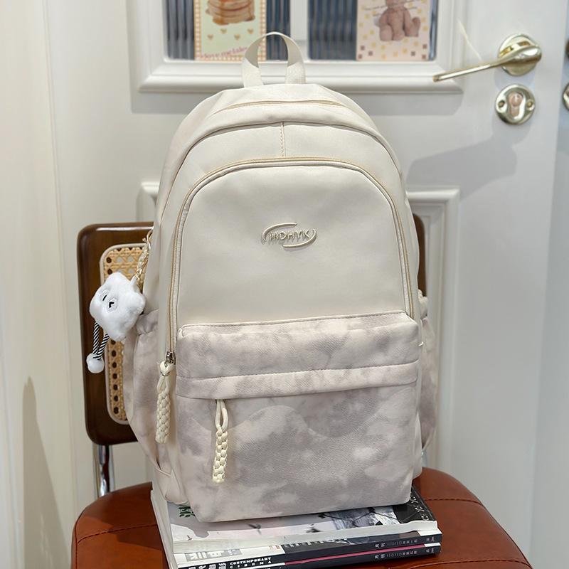 Школьный рюкзак в японском стиле ins, женский, для студентов колледжа, простой, нишевый, с эффектом тай-дай, рюкзак для ноутбука, рюкзак для учеников средней школы, модный single bag бежевый
