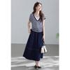 VICTORIA&VERA Striped Faux Two-Piece T-Shirt and Skirt Set