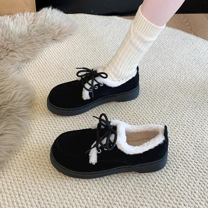 Fashion Winter New Thick Cotton Boots Women's Fashion Round Head Suede Front Lace-up Soft Sole Non-slip Short Boots