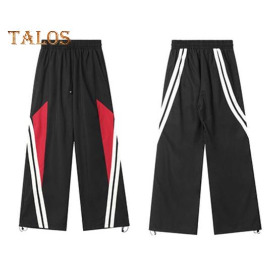 Women Pants Elastic High Waist Adjustable Drawstring Wide-Leg Vertical Stripe Stitching Pants Retro Street Style Sport Trousers