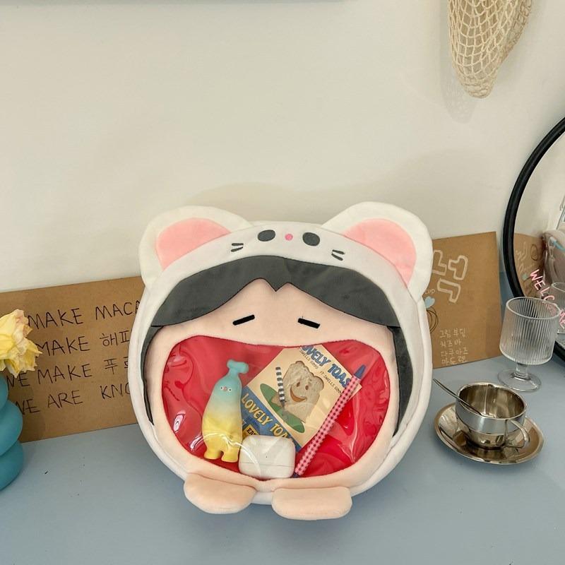 

Супер счастливый милый рюкзак с большим ртом, прозрачный, с мягкой улыбкой, новая мультяшная сумка для девочки No pendant белый