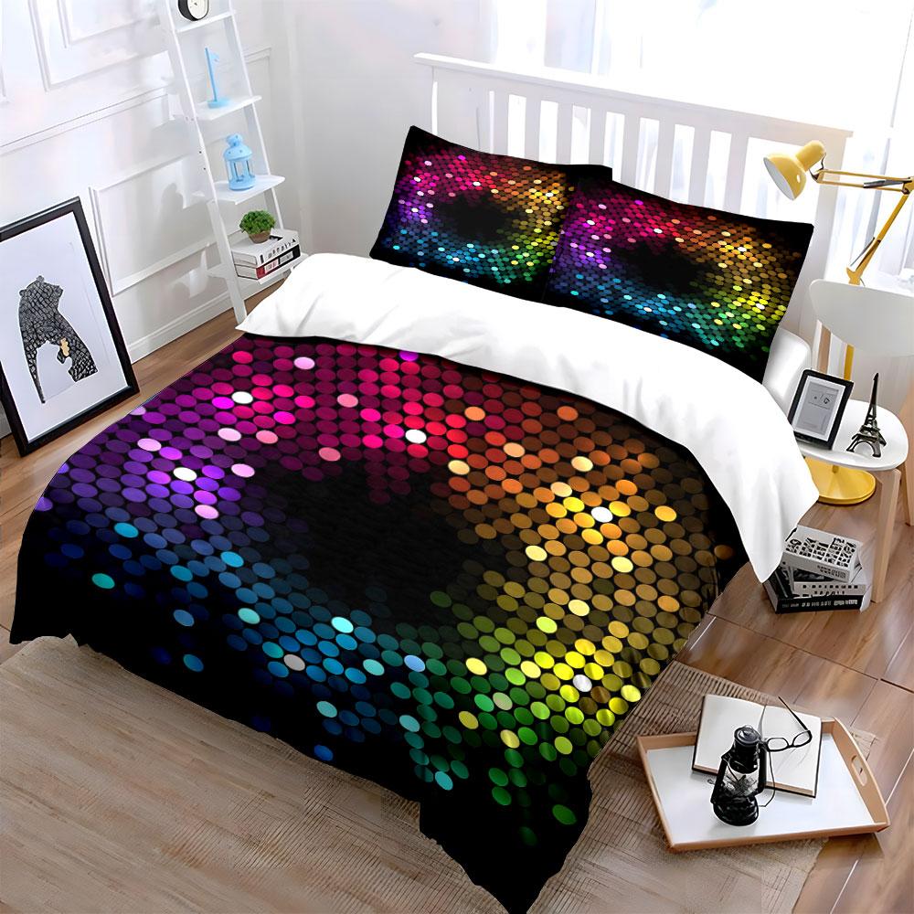 Colorful Circular Dot Design Bedding Duvet Cover Set  (1*Duvet Cover 2*Pillowcases, without duvet insert)