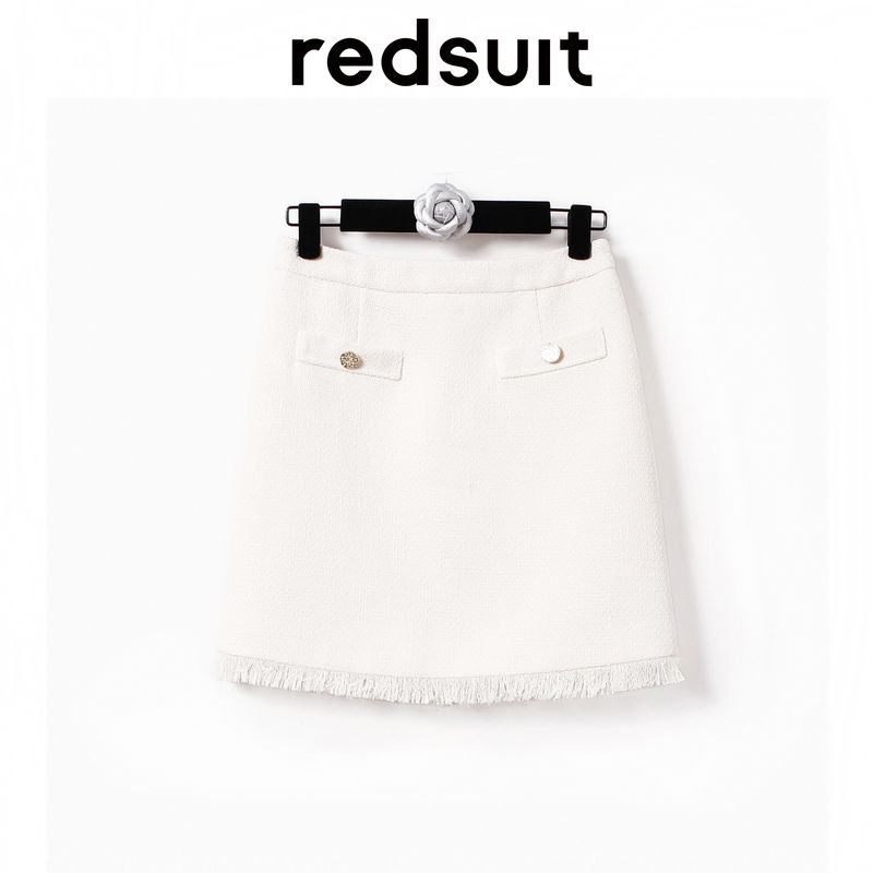 

Redsuit Minimalist French round Neck Classic Style Tassel Short Sleeve White Short Coat Set New Milk White (overskirt)-T311 M In Stock