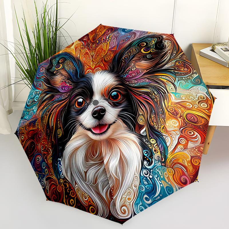 1pc Cute dog pattern Umbrella Portable Folding Umbrella Iron Frame Hole Bone Structure Outdoor Home Umbrella