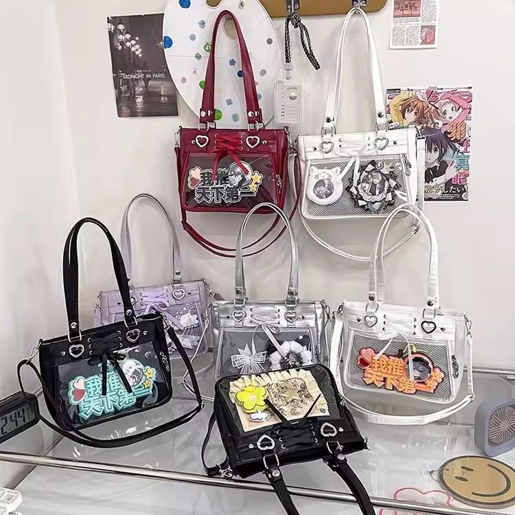 New Y2K Ribbon Bow Ita Crossbody Bag Anime Girls Transparent Large Capacity Shoulder Bag DIY Display Handbag Lady Satin Tote Bag