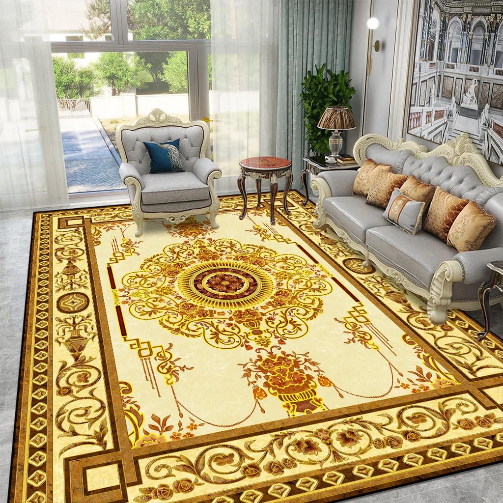 Goldener Luxus Europäischer Großer Teppich für Wohnzimmer Sofa Tisch Daneben Teppich für Schlafzimmer Waschbar Weiche Bodenmatte Dekoration Zuhause