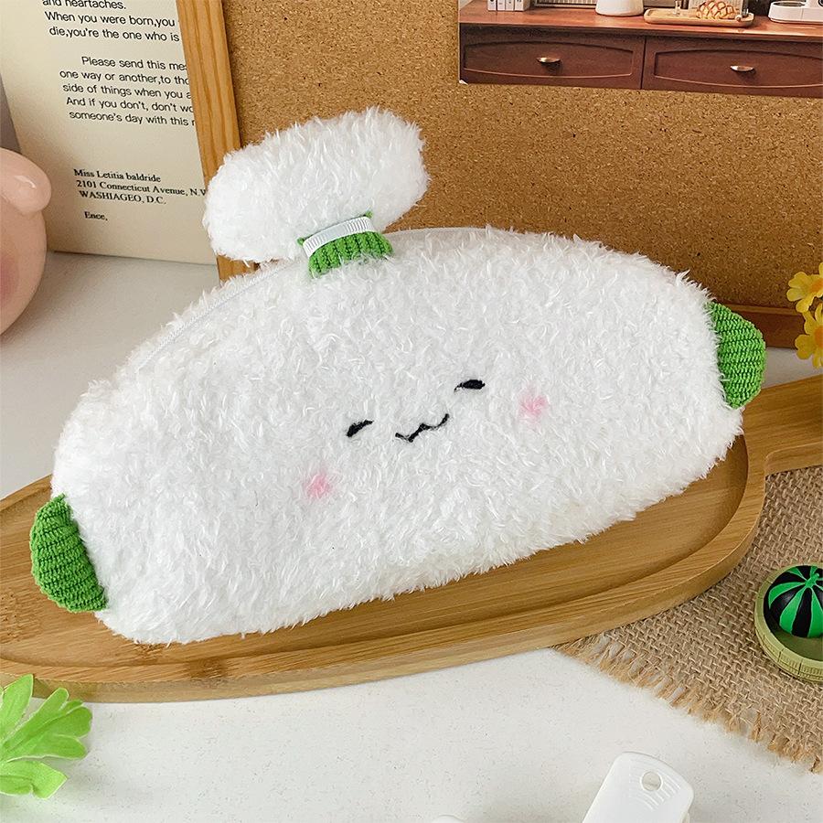 Cartoon Simulation Vegetable Plush Pencil Bag Large Capacity Stationery Bag Student Supplies Pencil Storage Bag Birthday Gift