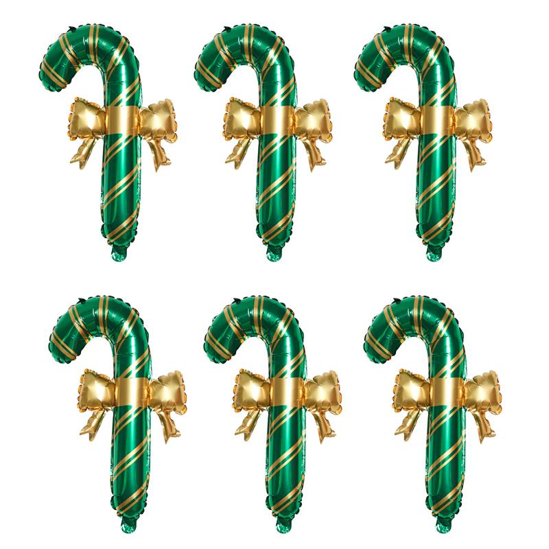 6pcs Christmas Decoration Candy Cane Bow Balloon Red And Green Stripes Christmas Foil Balloon Xmas New Year Party Supplies
