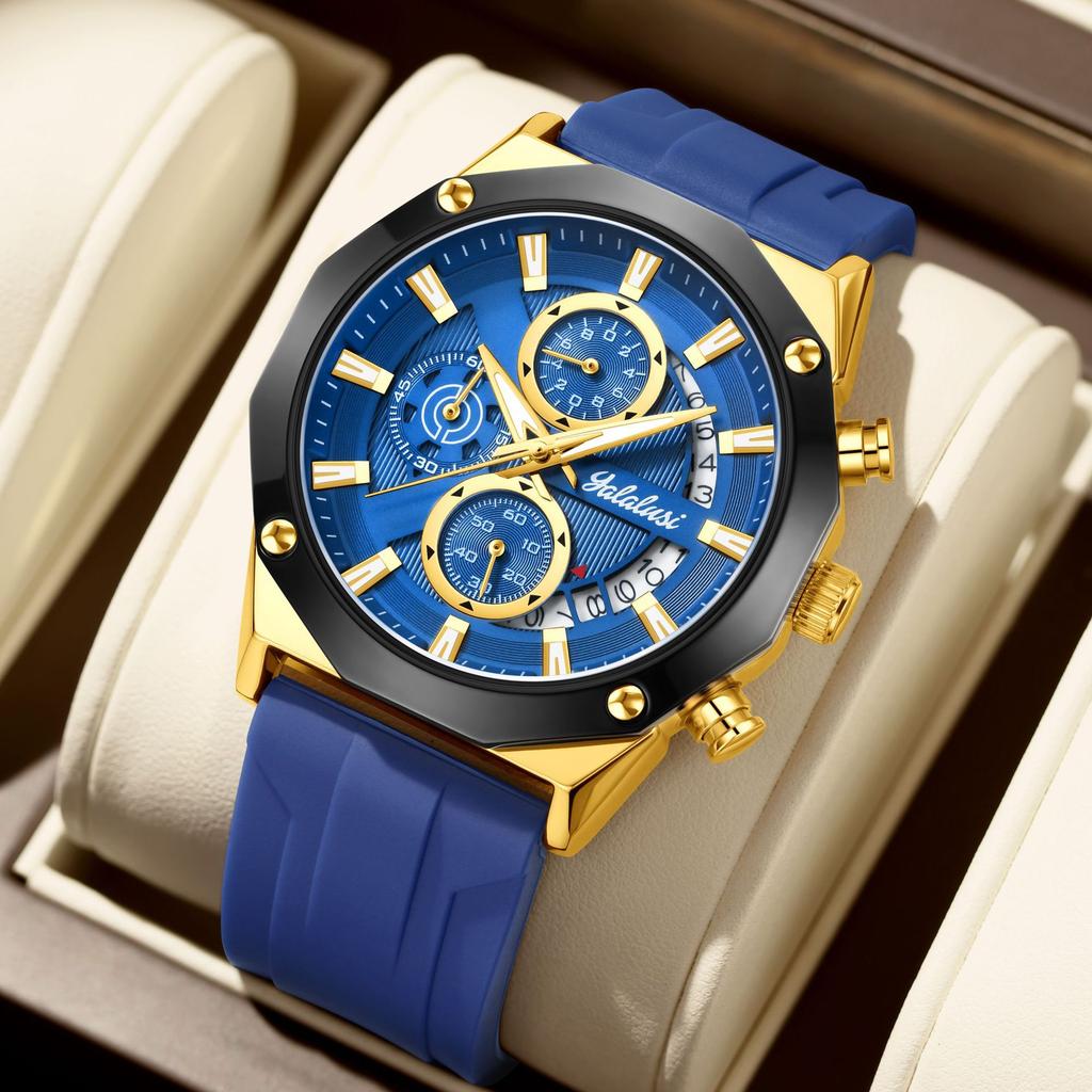 Multifunctional Quartz Men'S Watch Chronograph Silicone Strap Watch 913