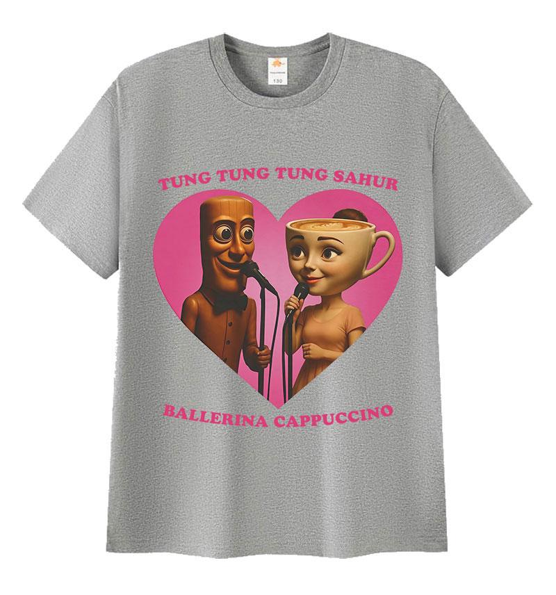 Tung Tung Tung Sahur Ballerine Cappuccino Amour Mème Drôle T-shirt Cerveau Italien Graphique Hommes Femmes T-shirt 100% Coton T-shirts