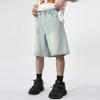 Men's Summer New Product with Splashed Ink Dot Design, Light Blue Washed Five Point Jeans Trend