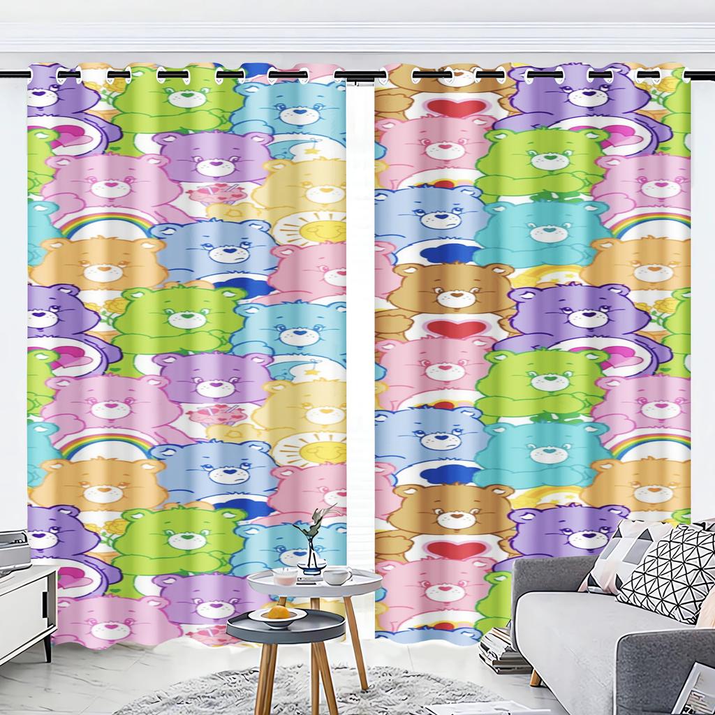 Regenbogenbär Cartoon Vorhang Fensterdekoration Care Bears Polyester Verdunkelungsvorhänge Schlafzimmer Wohnzimmer Haus Tabletts Sets Perfekt für Bereich