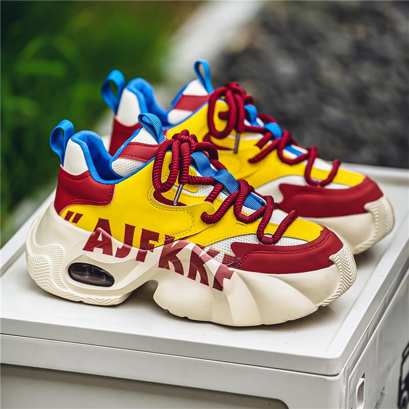 Two Tone Men Casual Sneakers Thick Sole Height Increase Air Cushion Breathable Fashion Daily Sports Shoes