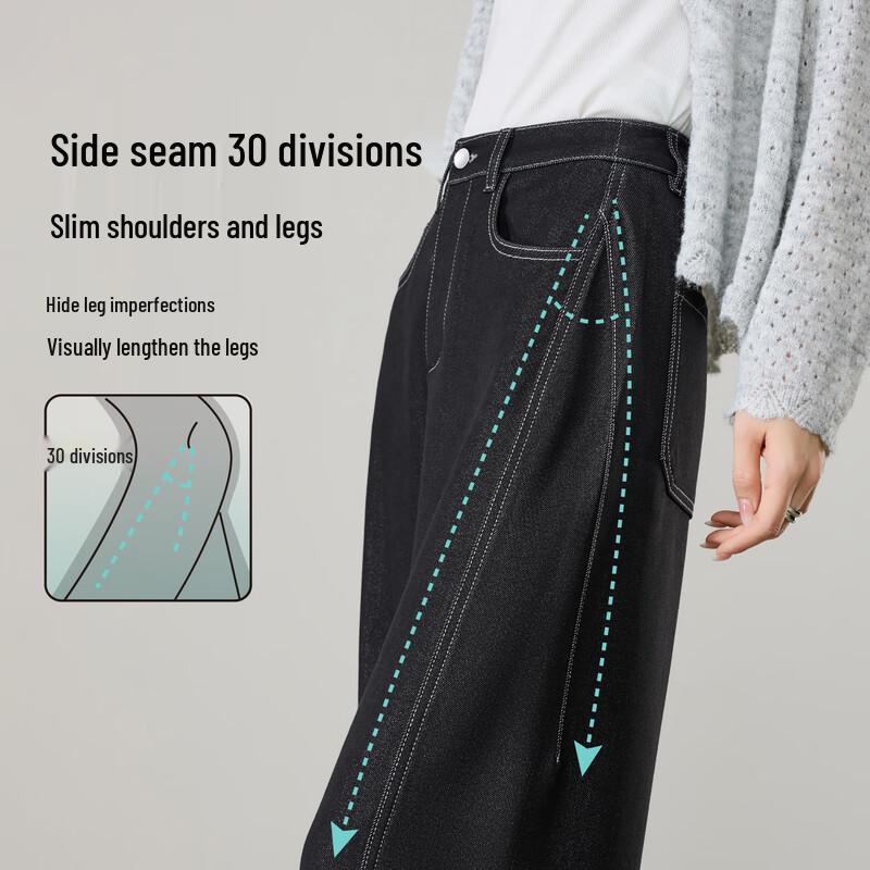 ESE-Y Dámské široké kalhoty s vysokým pasem z imitace denimu