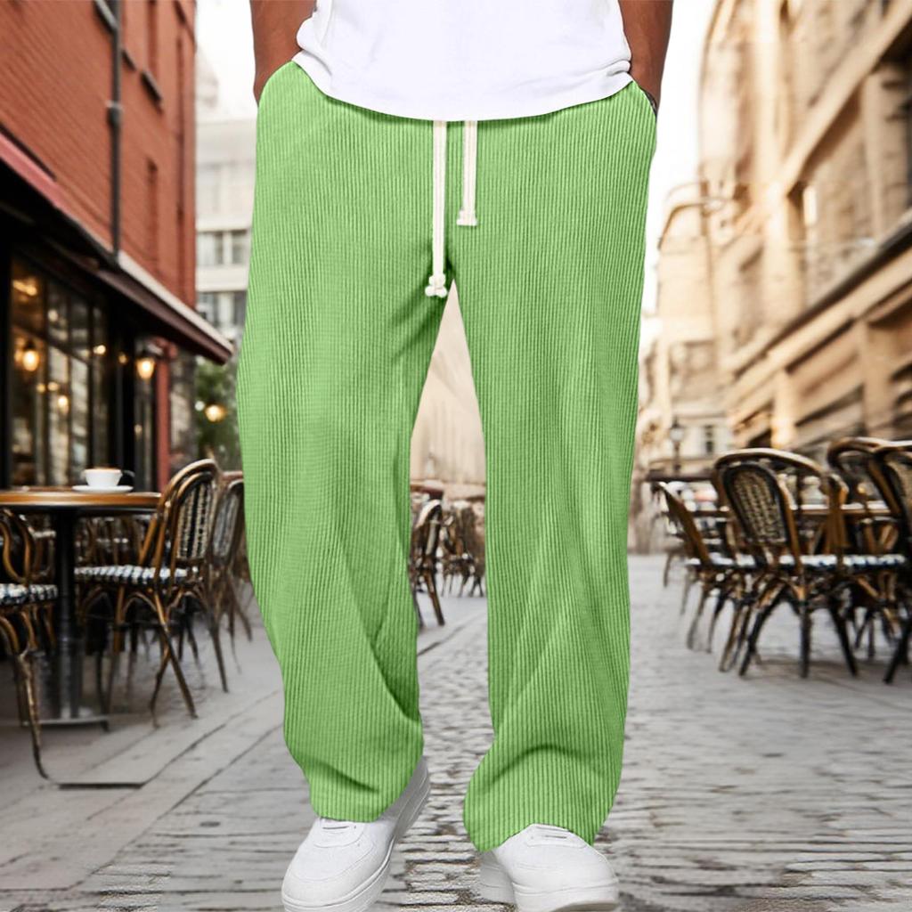 Men’s Drawstring Waist Loose Fit Corduroy Lounge Pants Casual Straight Leg Trousers with Adjustable Waistband