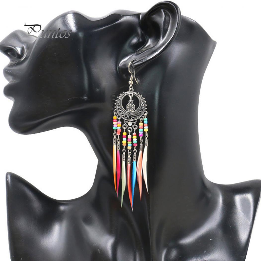 

Бохо женские полые резные круглые перья с кисточками висячие серьги-крючки ювелирные изделия античный серебряного