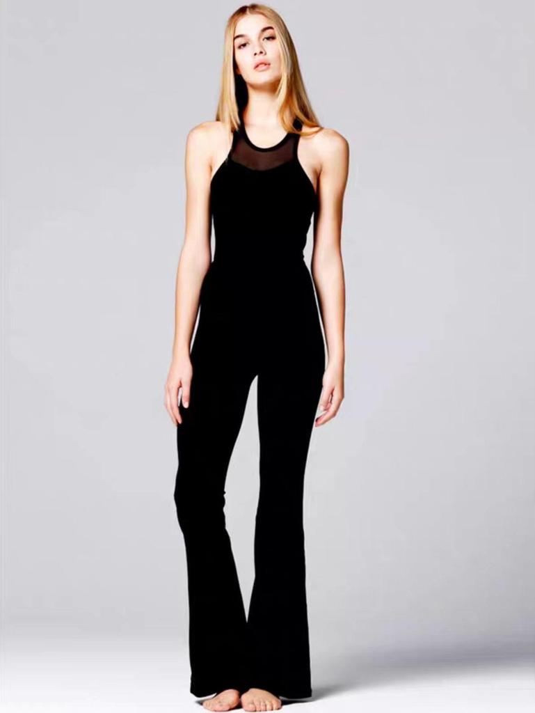 Women’s Colorblock Sports Jumpsuit - Nude-Feel, Slimming, Flared Yoga Outfit