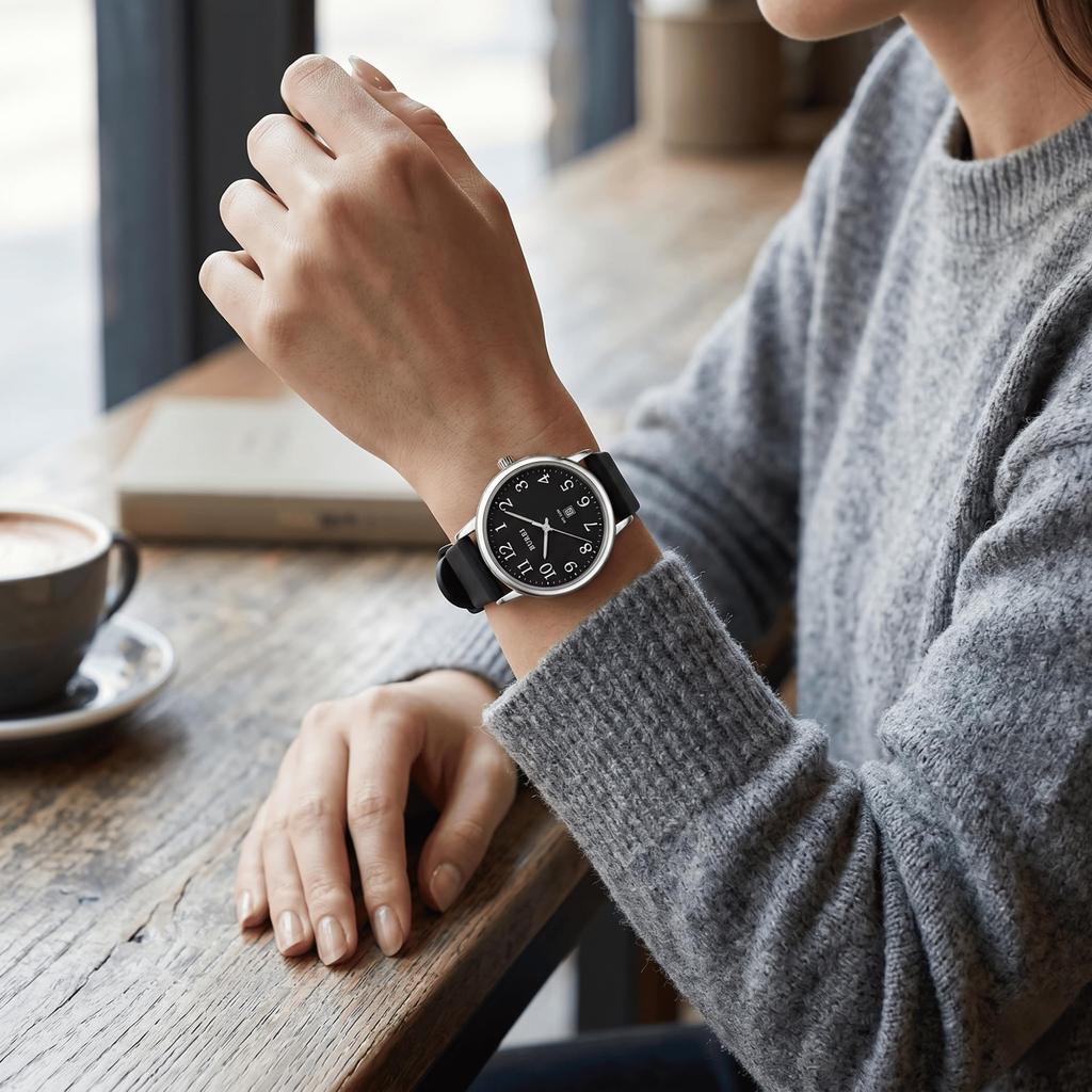 BUREI Japanese Quartz Date Silica Gel Casual Watch Women's Watch, Movement, Stylish, Waterproof, Display, Strap, Simple, Lightweight, Women's (Black)