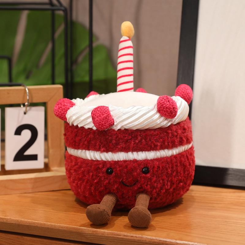 Creative Pink Cherry Cake Backpack Cream Fruit Cake Plush Bag Toy Simulation Kids Baby Birthday Cake Doll Gifts Home Decoration