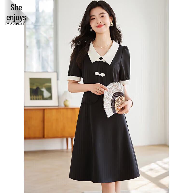 

Women s New Chinese Style Disc Buckle Short-Sleeve Midi Dress M