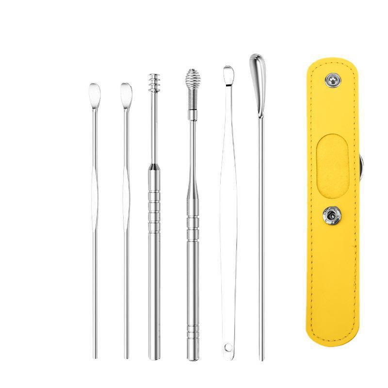 6-piece set of portable ear picks with keychain for adults, household use