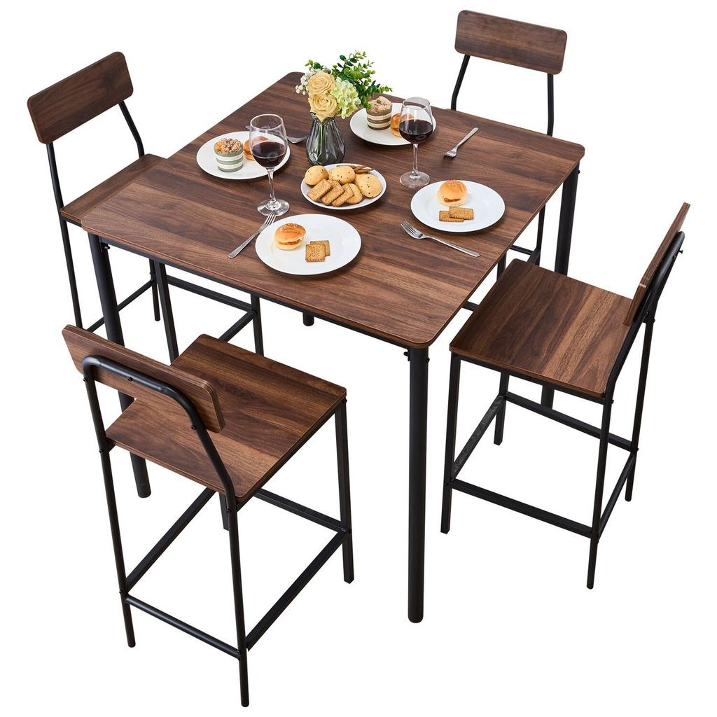 Bar Table, 5PCS 889mm Bars Tables Set, Bar Tables and Chair Set with Rounded Edge Design, Square Pub Table with Four Stools for Living Room, Dining