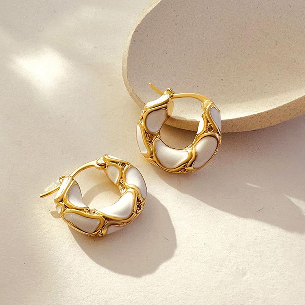 New Trendy Enamel Color Metal Texture Small Hoop Earrings for Women Gold Plated Statement Ear Buckle Creative Jewelry Gifts