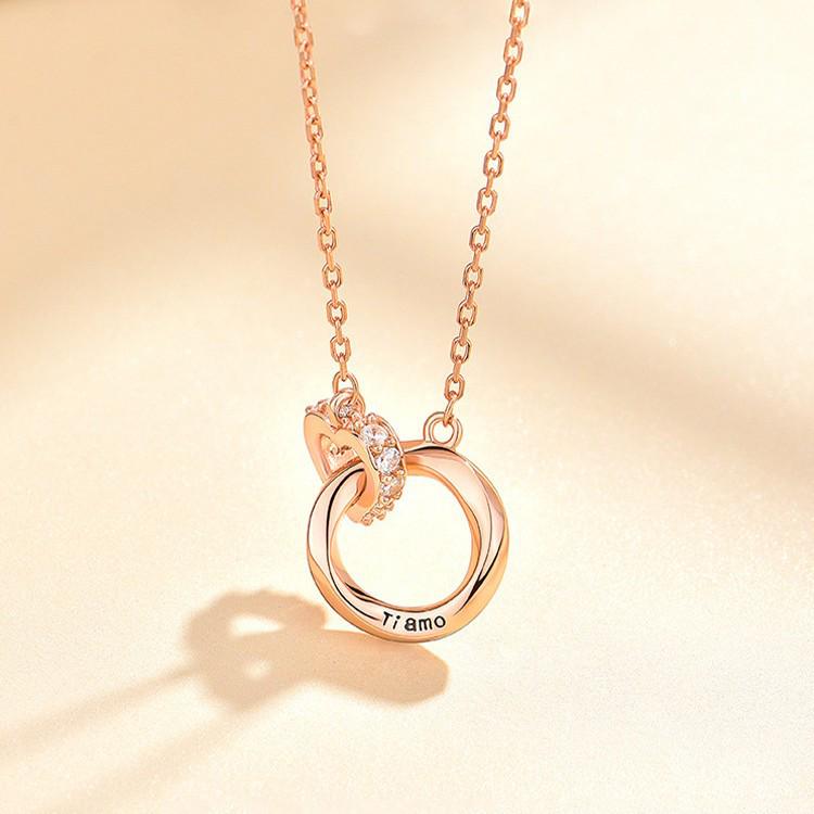 Elegant 2022 Trendy Heart Shaped Double Ring Mobius Necklace for Women in Titanium Steel