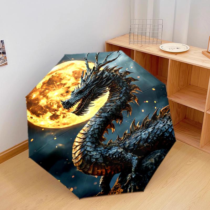 

1 PC Automatic Folding Umbrella - Flying Dragon Pattern, Portable & Foldable Design with 8 Ribs, Christmas Birthday Gifts