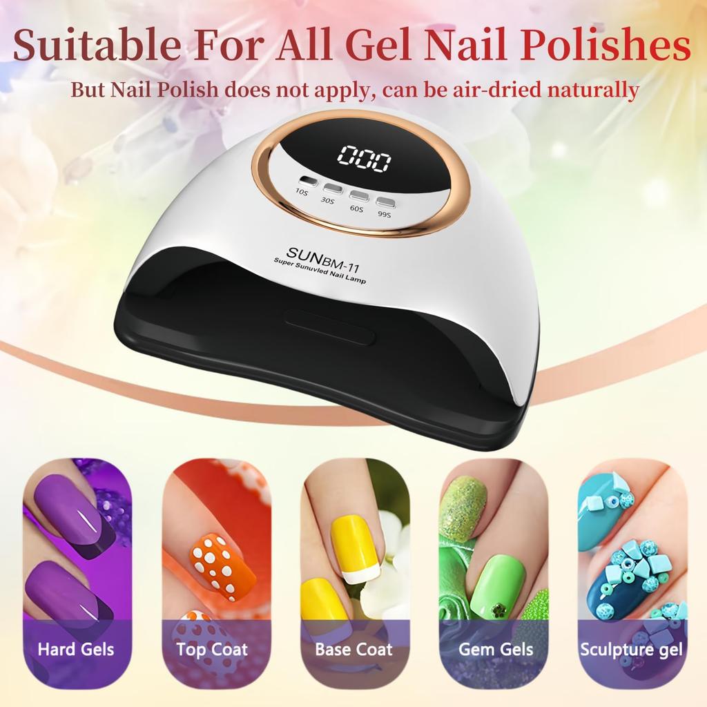 UV LED Nail Lamp 280W, 66 Beads, Auto Sensor, 4 Timer Settings, Fast Curing Gel Polish Dryer for Fingernails & Toenails