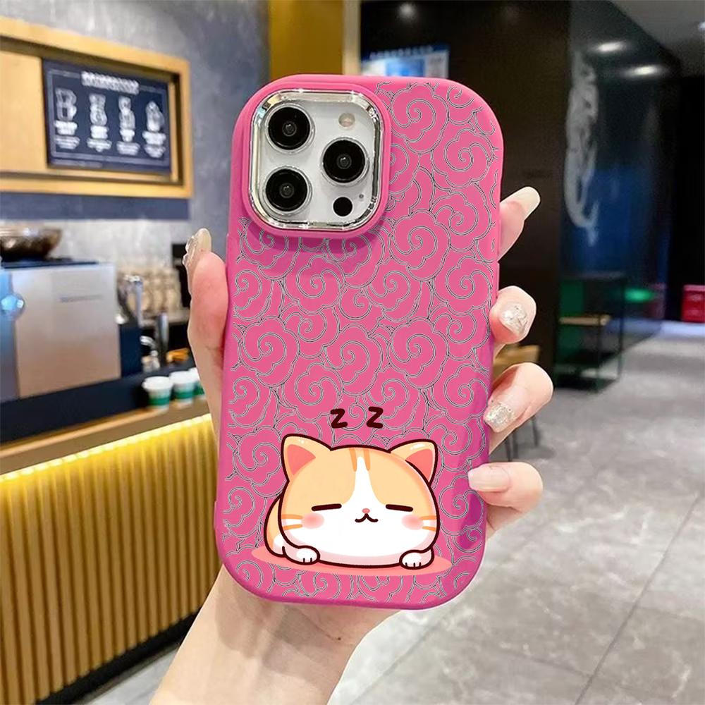 Phone Case: 2D Flat Design Suitable for iPhone 18, 17, 16, 15, 14, 13 Pro Protective Case, Couple Style, Sleeping Orange and White Cat, Christmas and