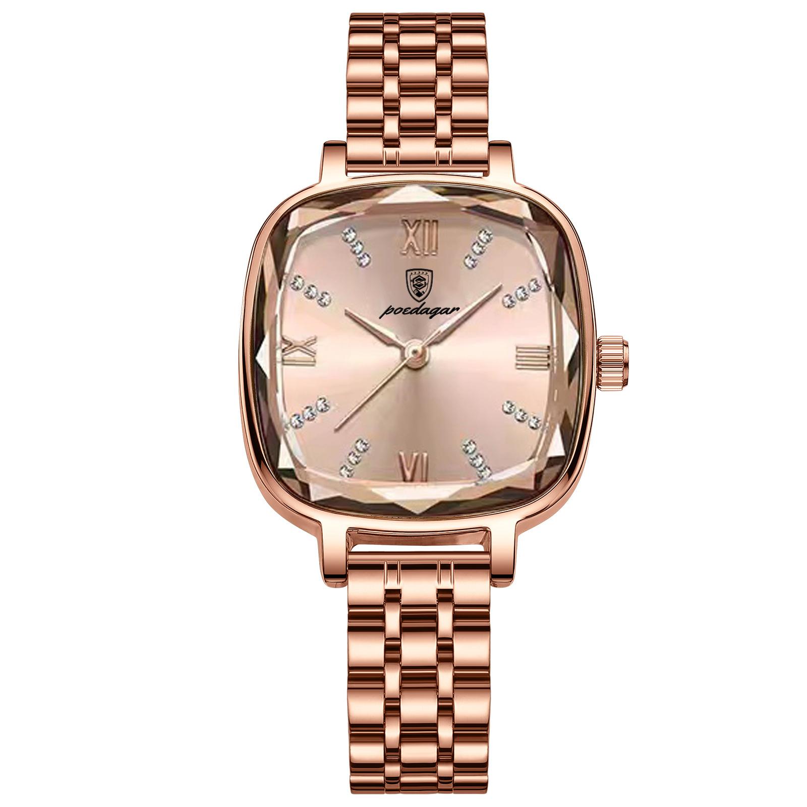 

POEDAGAR National Top Swiss Brand Women s Watch New Square Casual Fashion Ladies Wristwatch P712Rose gold face with s