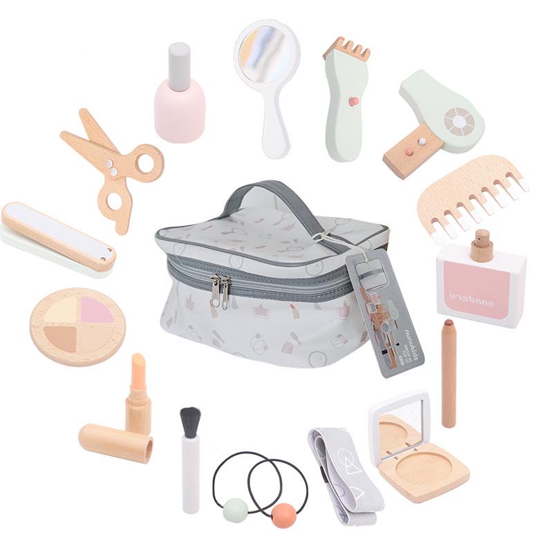 Korean Style Wooden Pretend Makeup Set: Eyeshadow, Powder, Lipstick, Perfume & Hairdressing