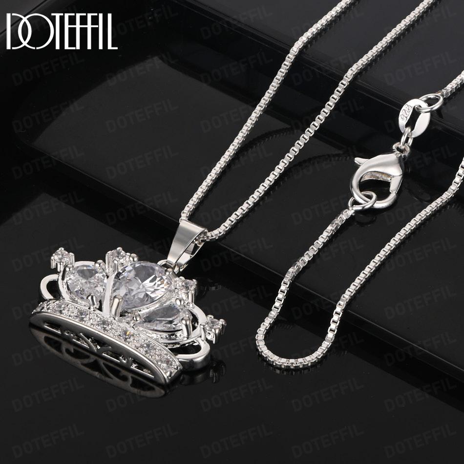 925 Sterling Silver Fashion Jewelry 18-inch Crown AAA Zircon Pendant Necklace
