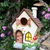 Outdoor Fairy Garden Bird House 8.3-inch Hand-painted Resin Decorated Bird Nest With Chain Waterproof Cute Bird House