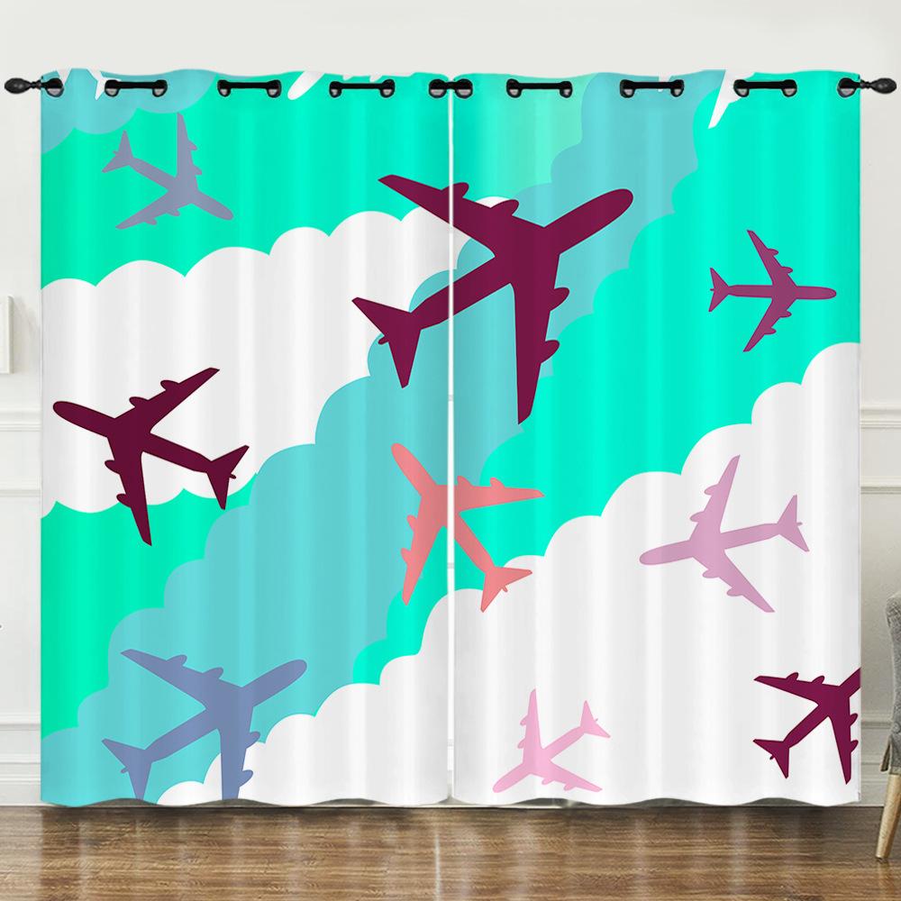 3D Cartoon Vehicle Aircraft Digital Printing Curtain Blackout Punching