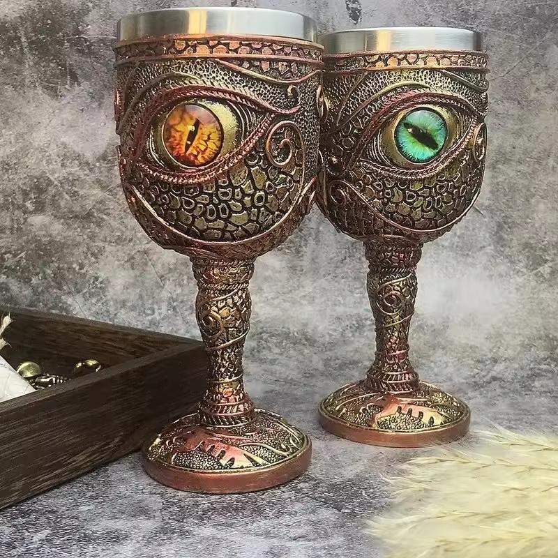 Gothic Goblet 3D Viking Stainless Steel Resin Skull Wine Goblet Terrifying Eyes Whiskey Cup Wine Glass for Halloween