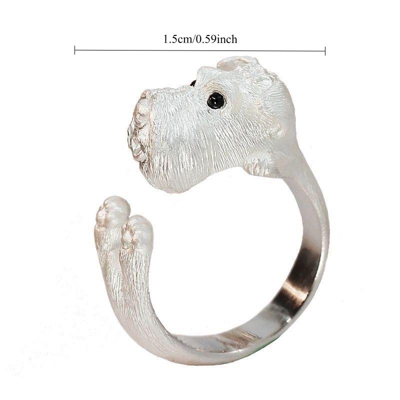 

1PC Original Design Handmade Schnauzer Puppy Animal Ring Imitation Silver Jewelry Open Ring Inlay