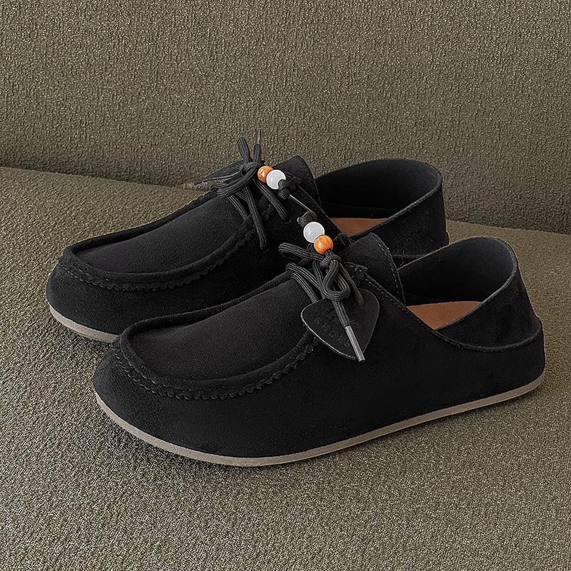 Autumn Retro Loafers Men Lazy Comfort Men Suede Loafers Shoes Slip-on Casual Shoes Suede Leather Half Slippers Man Driving Shoes