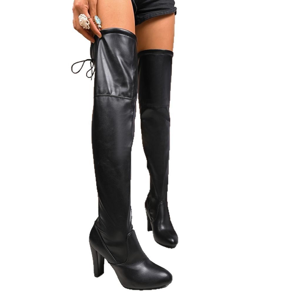 Fashion Sexy Thigh High Boots Women Autumn Winter Elastic Leather Over The Knee Boots Women Black Large Size Luxury Heels Shoes Women