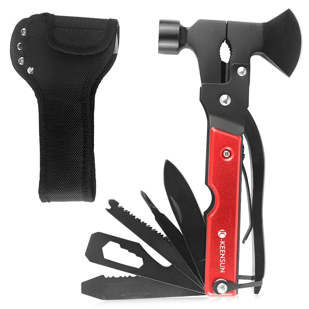 KEENSUN Axe Hammer Camping Stainless Steel with Durable Great Gift for Men Multi-Tool Tool, 14-in-1 Multi-Tool