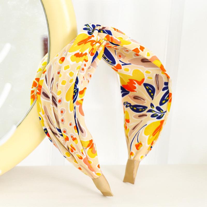 Pretty Floral Print Satin Cloth Knotted Headbands for Women Girls Daily Shopping Party Holiday Head Hoop Accessories