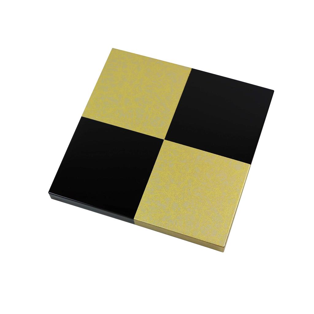 Osaka Choseido Checkered Gold Jubako Box with Yamanaka Original Cooler Bonus Perfect for Sports Days and New Black 3-Tiered Lacquer, Bag, Included,