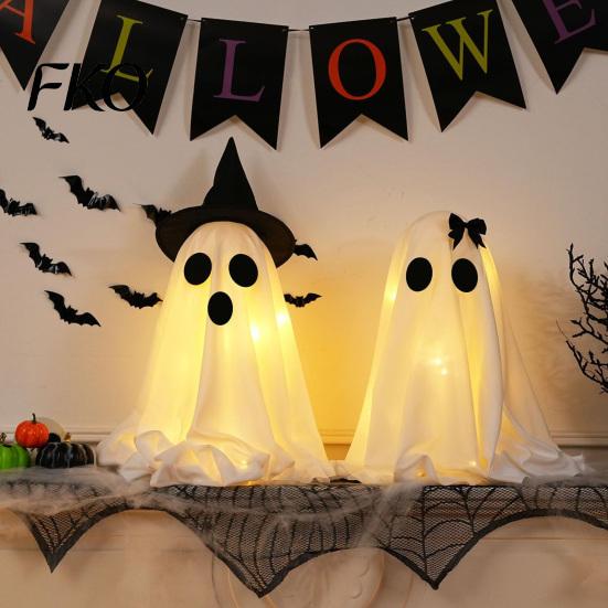 Ghost-themed Decoration Halloween Ghost Decoration, Light-Up with Witch Hat/Bow, Seasonal Holiday Decor Spooky Standing for Porch Yard Outdoor Party