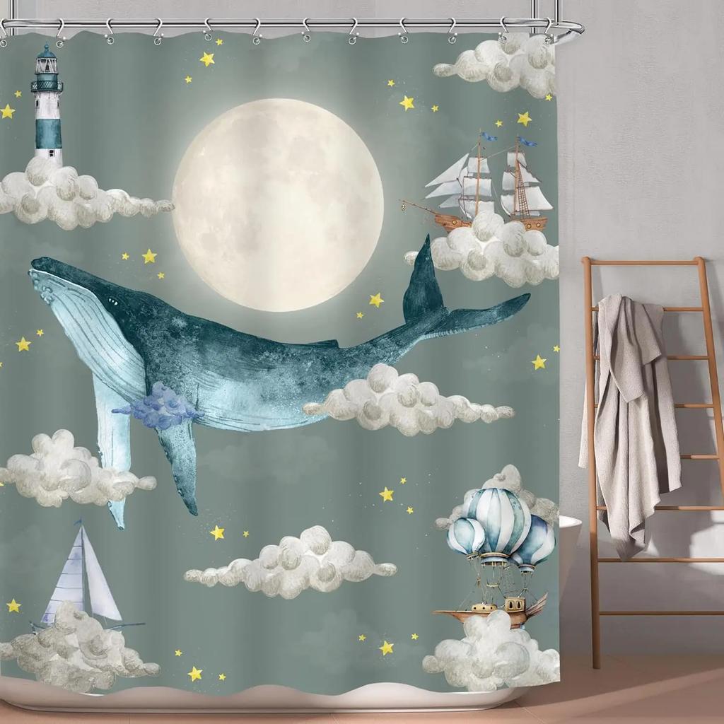 Funny Unicorn Dinosaur Kids Shower Curtain Cute Cartoon Animals Rainbow Galaxy Space Planet Cool Boys Girls Bathroom Decorative