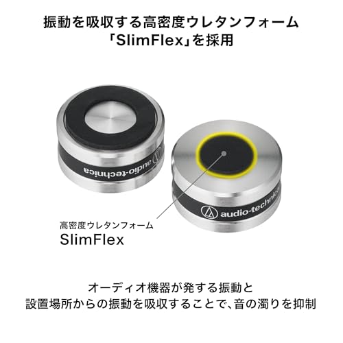 Audio-Technica AT6098a Record Player Speaker Insulators, Machined Stainless Steel with SlimeFlex High-Density Urethane Spikes, Silver, Set of 8