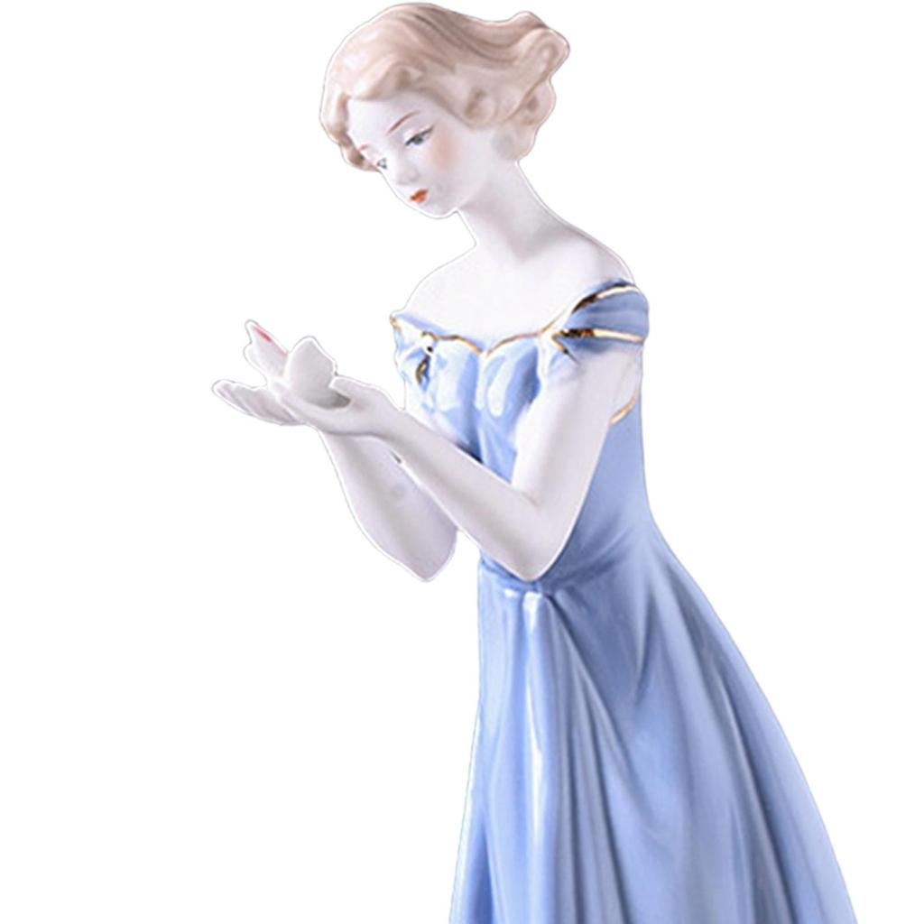 Porcelain Lady Statue Centerpiece Ornament Ceramic Girl Figurine for Living Room Shelf Fireplace Bedroom Housewarming Gift
