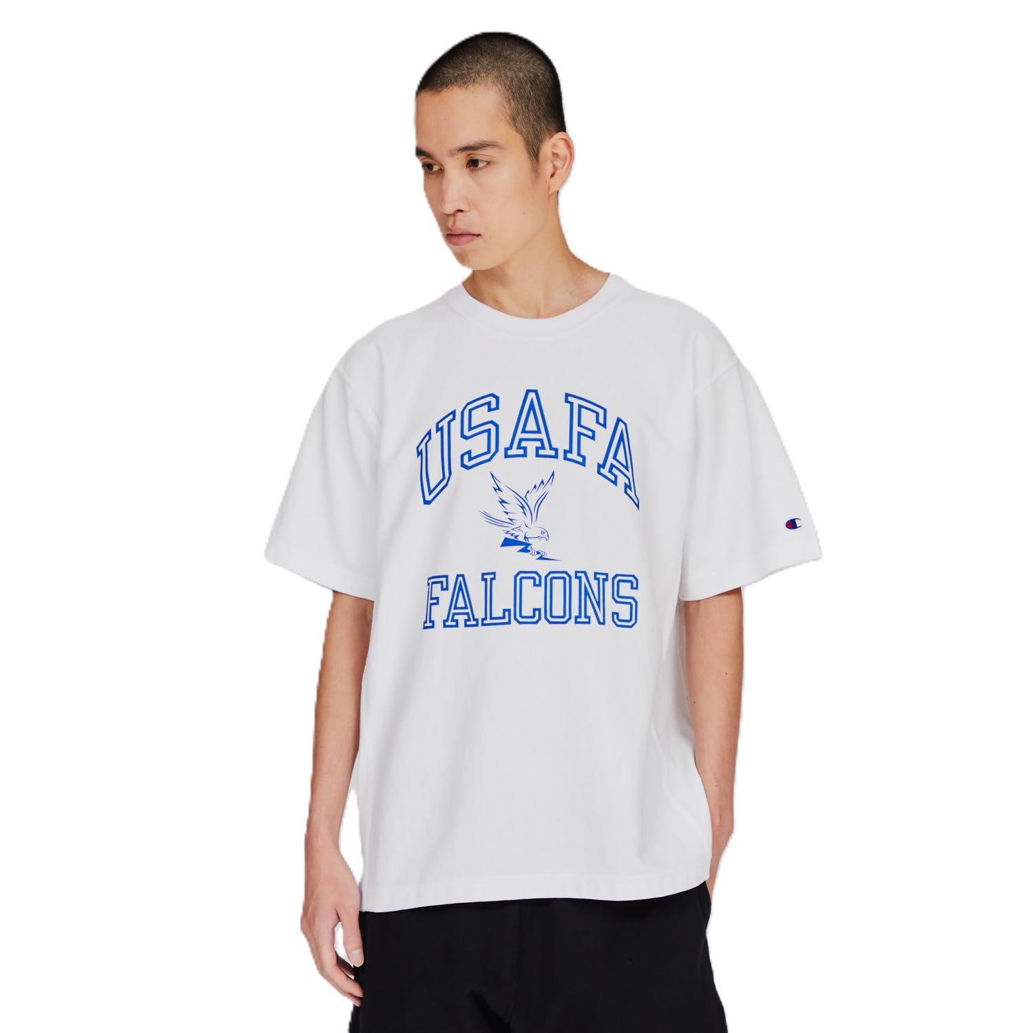 

Champion Modern Short Sleeve Short Crew Relax Graphic Reverse Short Sleeve White x Blue Men s T-Shirt, Sleeves, Neck, 100% Cotton, USA, 9.4oz, Fit,