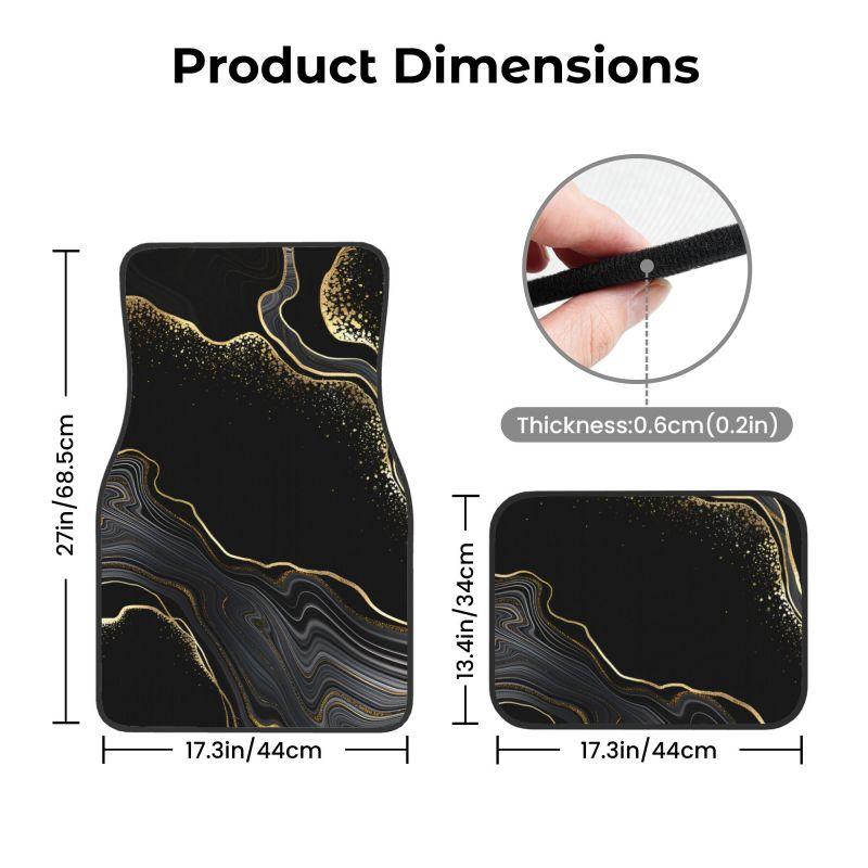 Abstract Black Gold Marble Car Floor Mats 4 Pieces Set Anti Slip Front and Rear Foot Mats Car Interior Accessories Universal
